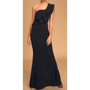 LULU'S XL Grand Beauty Black Ruffled One-Shoulder Mermaid Maxi Dress NEW B105